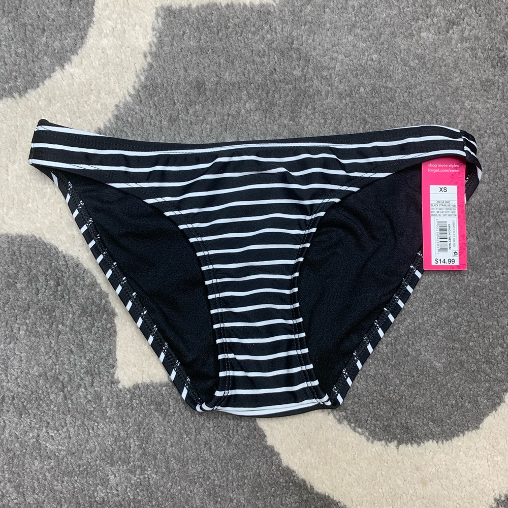 NWT xs black and white stripe bikini bottoms